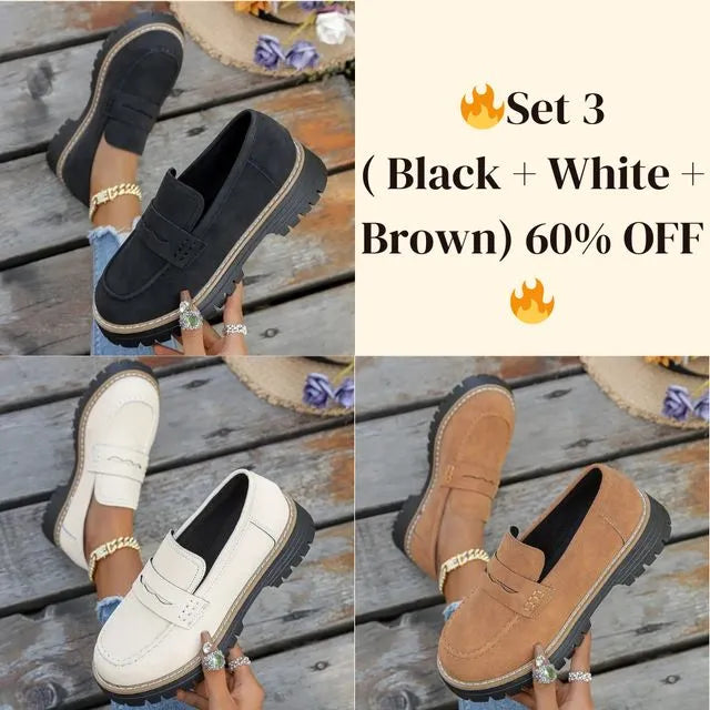 🔥Last Day 60% OFF🔥Women's Lightweight Vintage Penny Loafers - Slip-On Platform Shoes with Thick Rubber Sole