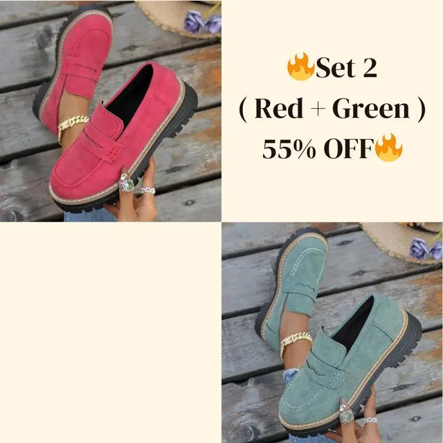 🔥Last Day 60% OFF🔥Women's Lightweight Vintage Penny Loafers - Slip-On Platform Shoes with Thick Rubber Sole