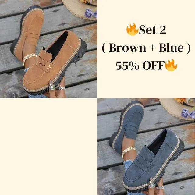 🔥Last Day 60% OFF🔥Women's Lightweight Vintage Penny Loafers - Slip-On Platform Shoes with Thick Rubber Sole