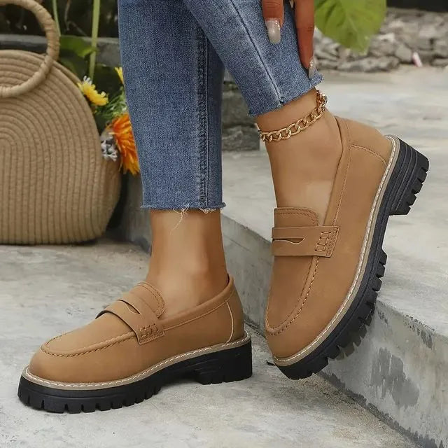 🔥Last Day 60% OFF🔥Women's Lightweight Vintage Penny Loafers - Slip-On Platform Shoes with Thick Rubber Sole