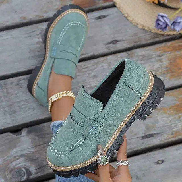 🔥Last Day 60% OFF🔥Women's Lightweight Vintage Penny Loafers - Slip-On Platform Shoes with Thick Rubber Sole