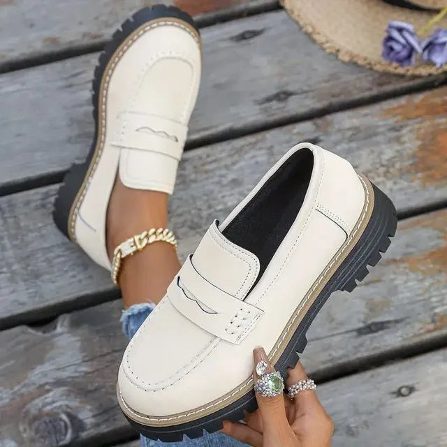 🔥Last Day 60% OFF🔥Women's Lightweight Vintage Penny Loafers - Slip-On Platform Shoes with Thick Rubber Sole
