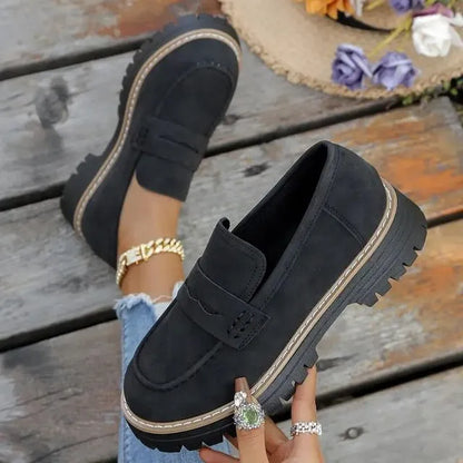 🔥Last Day 60% OFF🔥Women's Lightweight Vintage Penny Loafers - Slip-On Platform Shoes with Thick Rubber Sole